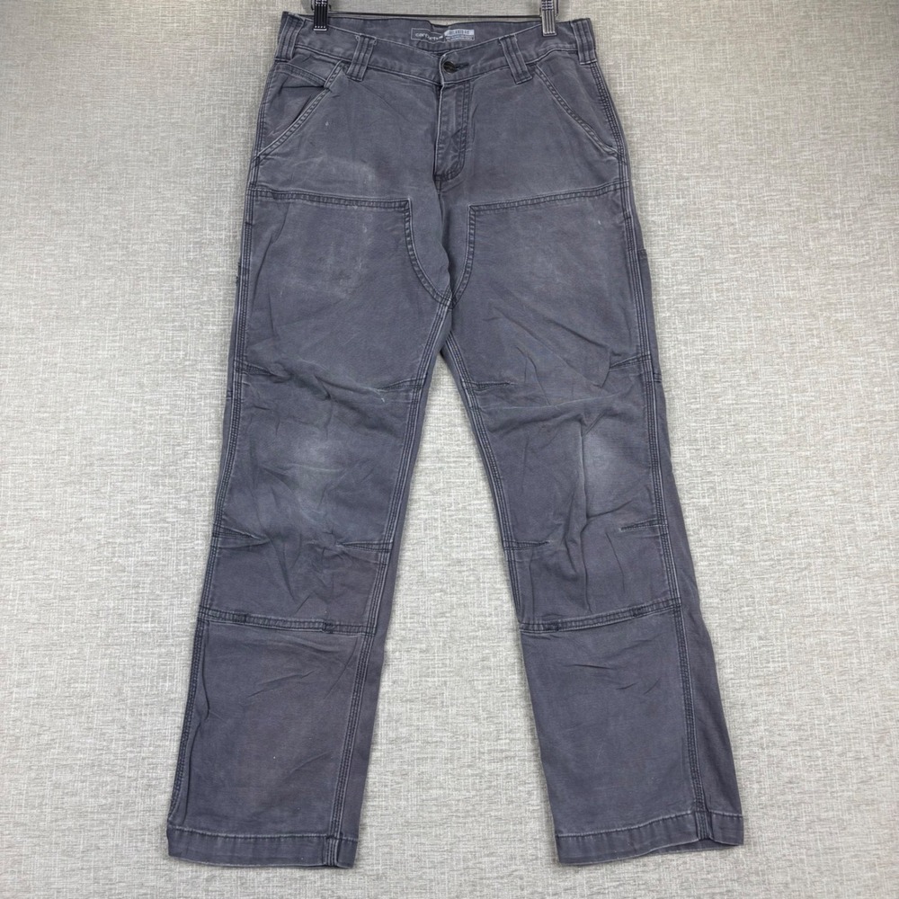 Carhartt Mens 30x30 Relaxed Fit Double Knee Work Pants Gray Carpenter Canvas